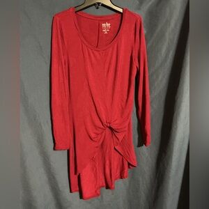 Soho Deep Red Knotted Long Sleeve Tunic